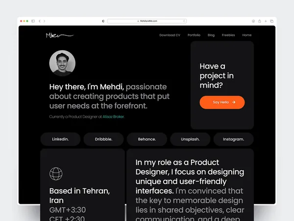 Personal portfolio website design for Mehdi and Me