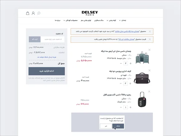 Checkout flow for the DELSEY Iran website