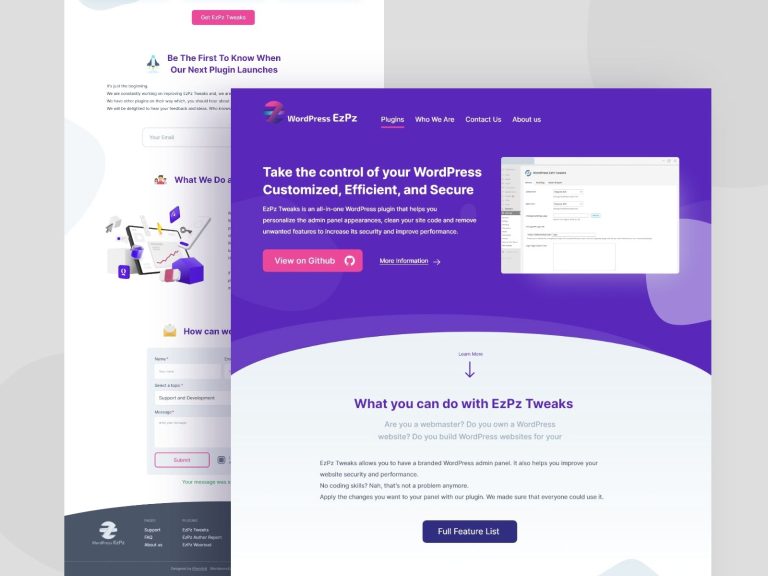 Wordpress EzPz Plugin Landing page design by Mehdi Mirzaie
