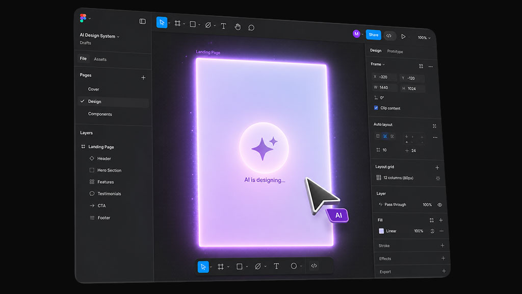 figma mcp with help of claude, designing a landing page directly inside figma application.